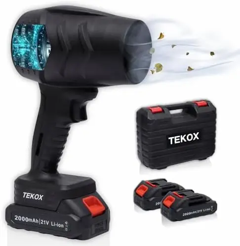 

Беспроводной воздуходув TEKOX и воздуходувка для уборки листьев – 180 тыс. об/мин, 2 аккумулятора, легкий, для автомобиля, дома, патио – идеальный подарок