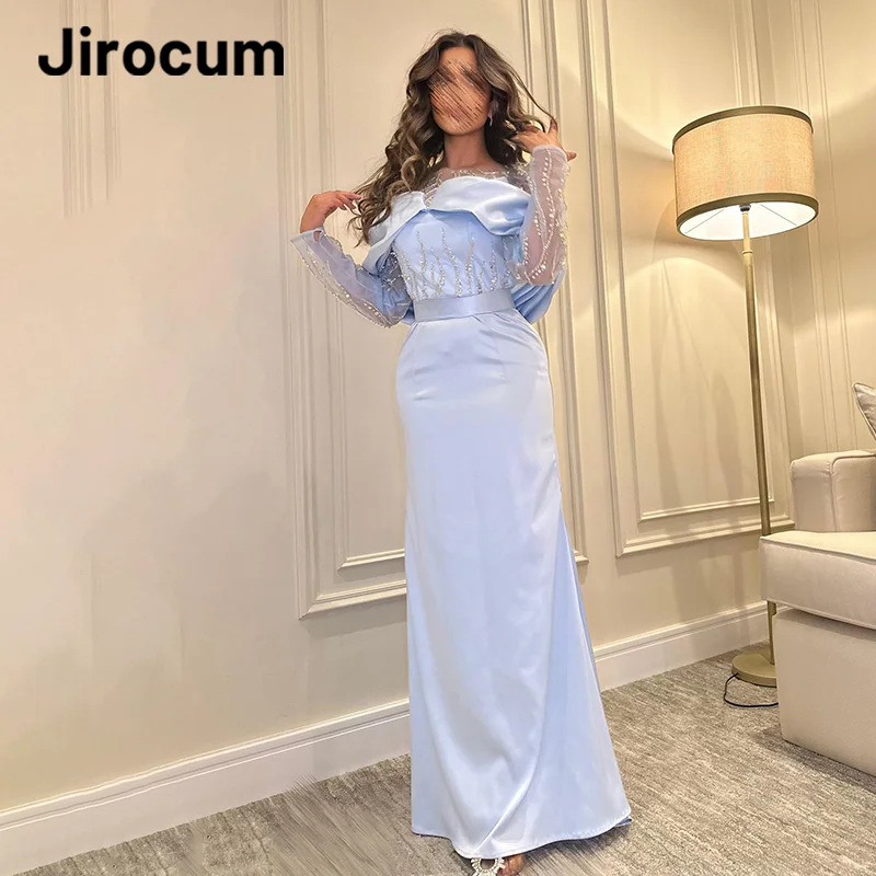 Jirocum-Vestido de noite feminino frisado sereia, decote em O, manga comprida, vestido de festa, vestido de baile, comprimento do chão, saudita, vestidos formais, 2022