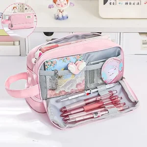 Pencil scholarship for school students with large multifunctional capacity pen macaron color combining beautiful pencil case 6 Main Sales School Multifunction Case - №1