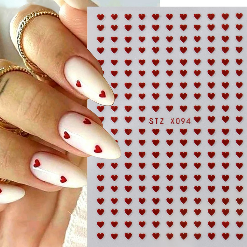 Pegatina 3D para uñas del Día de San Valentín con corazón rosa, línea francesa blanca y rosa, diseño de amor, calcomanías deslizantes para uñas, pegatina artística para manicura dulce Deco