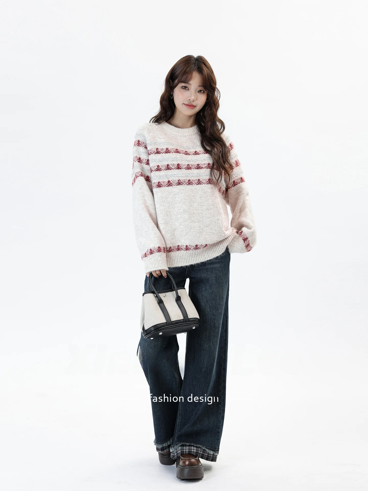 

Cisas Glow Soft Knitted Sweater iny Tead Aosphere Feeling Winter Faion Anti-Aging Floral Patterned Women's Long S...
