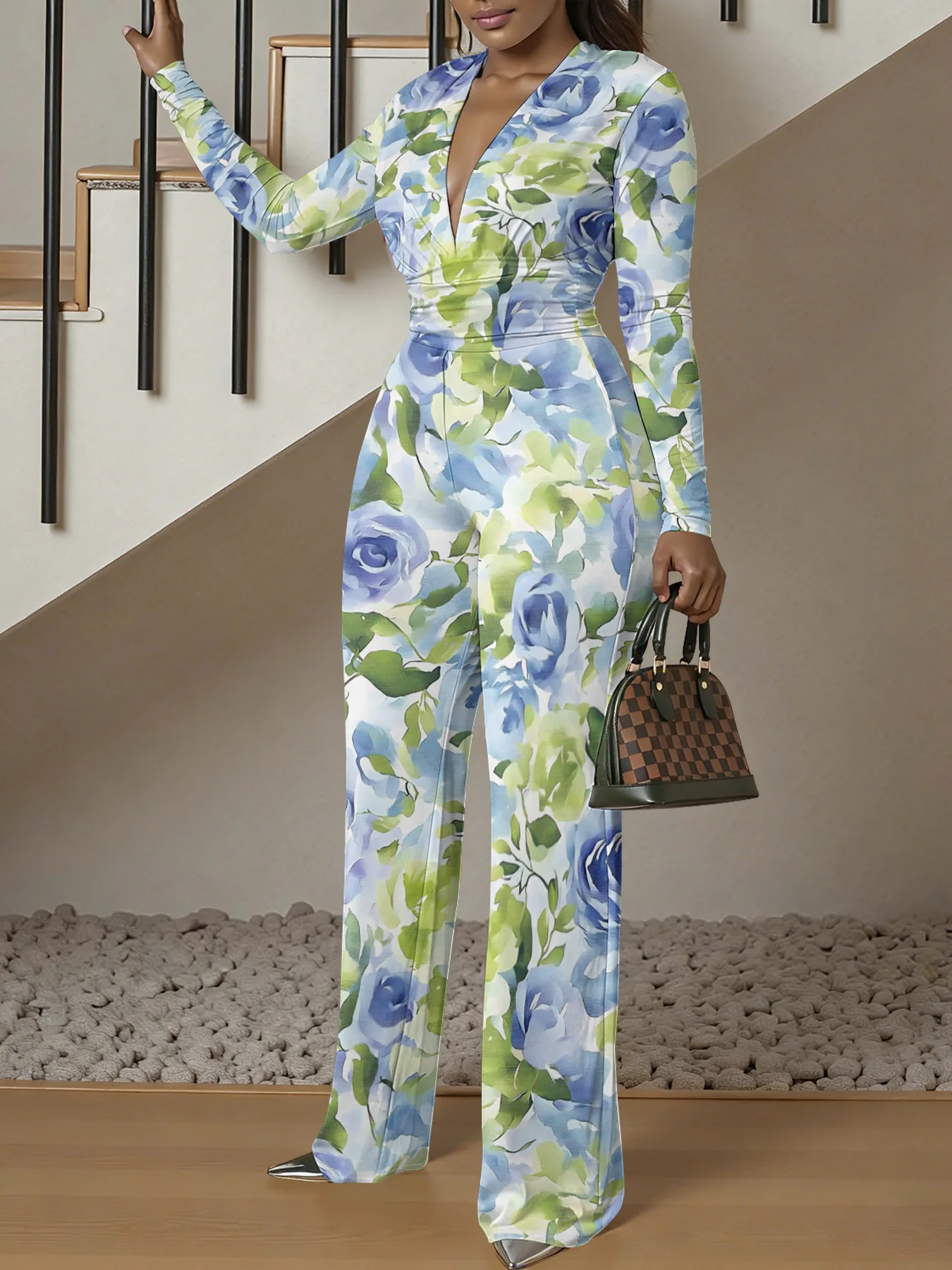 V-neck Long Sleeve Bodycon Jumpsuit autum Women Stretchy One-Piece Bodysuit spring Luxury Streetwear Beach Party Girl