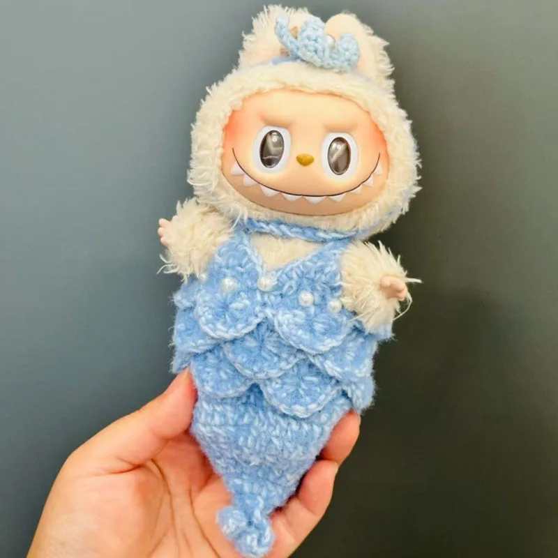 

New For 123rd generation LABUBU clothes cute handmade mermaid suit LABUBU blue knitted bikini cross-dressing Christmas gifts