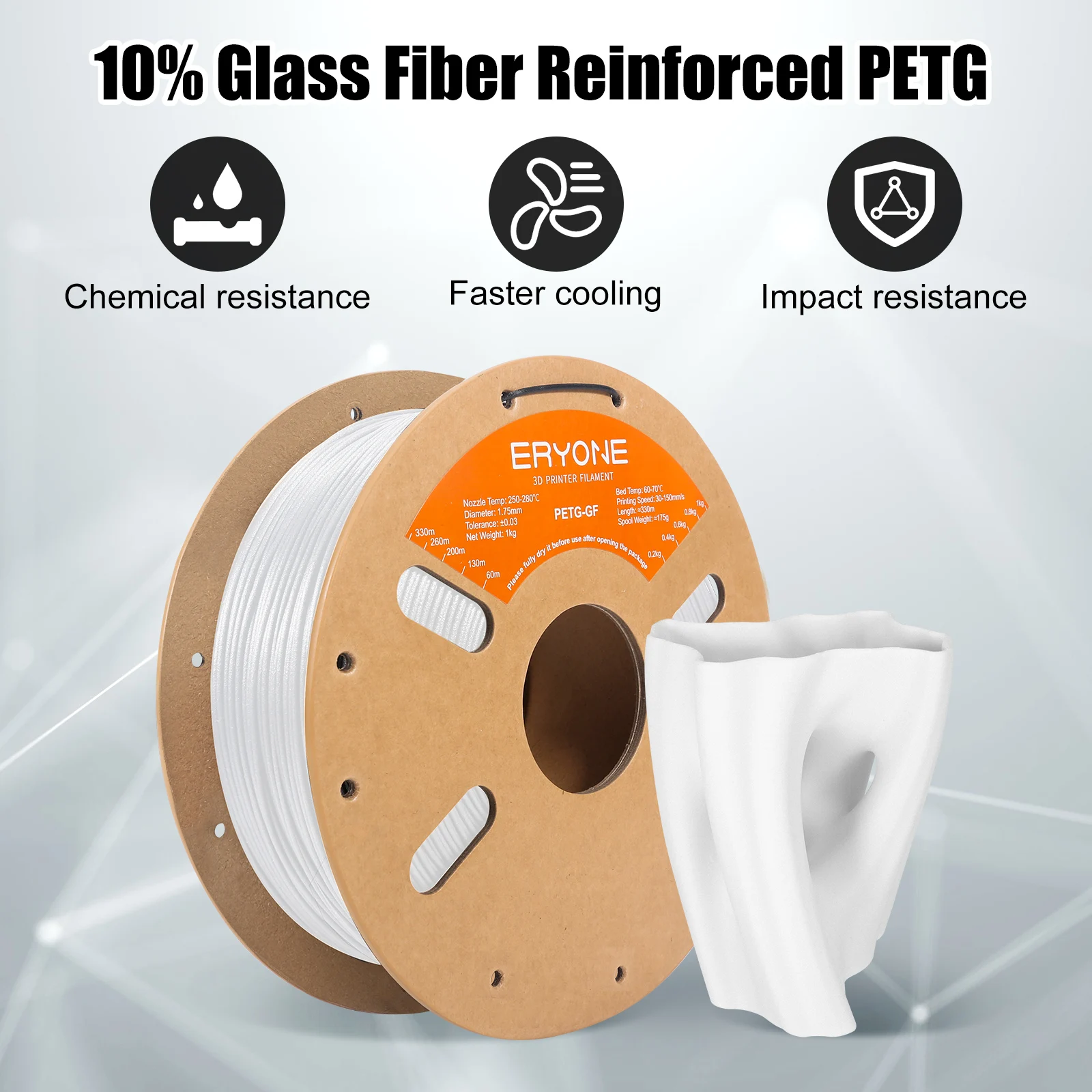 ERYONE 1.75mm PETG GF 3D Printing Filament 1kg Spool Glass Fiber Reinforced for Stronger Prints High Tensile Strength