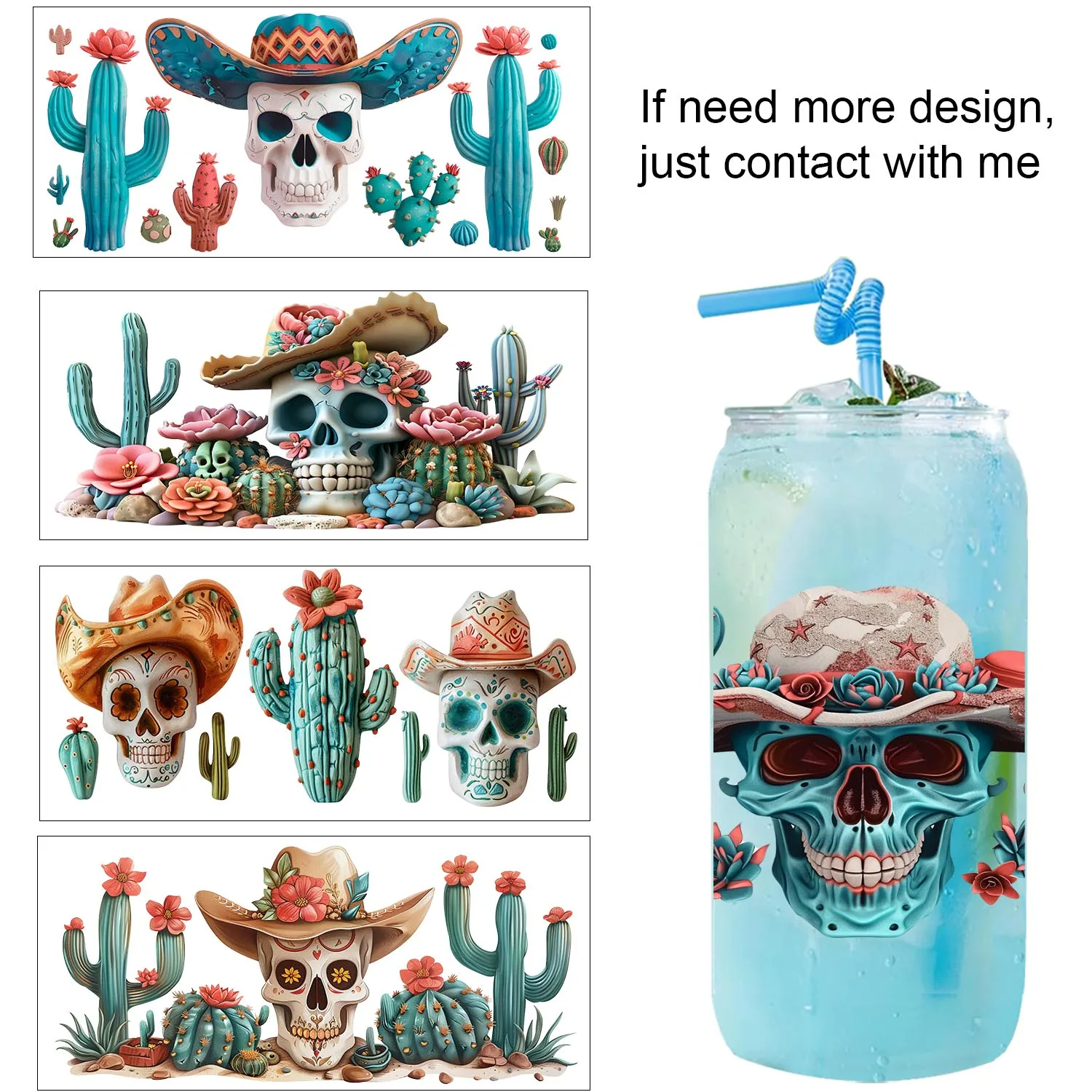 

Western Skeleton easy peel waterproof Party DIY Decals 3D transfers uvdtf tumbler seal stickers 16oz uv dtf cup wraps