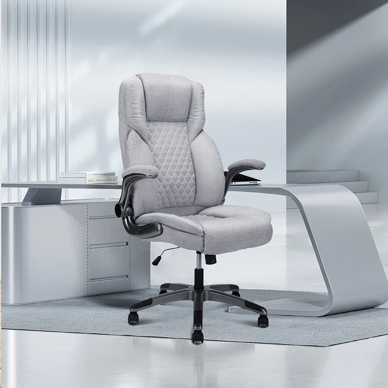 Gray Office Chair With Flip-Up Armrests And Wheels, Executive Office Chair On-Site