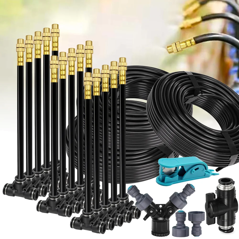 

5-30m 1/4" 4/6mm Garden Misting Cooling System 360° Free-bend Misting Nozzle Adjustable Atomizer Sprayer Outdoor Watering Kits