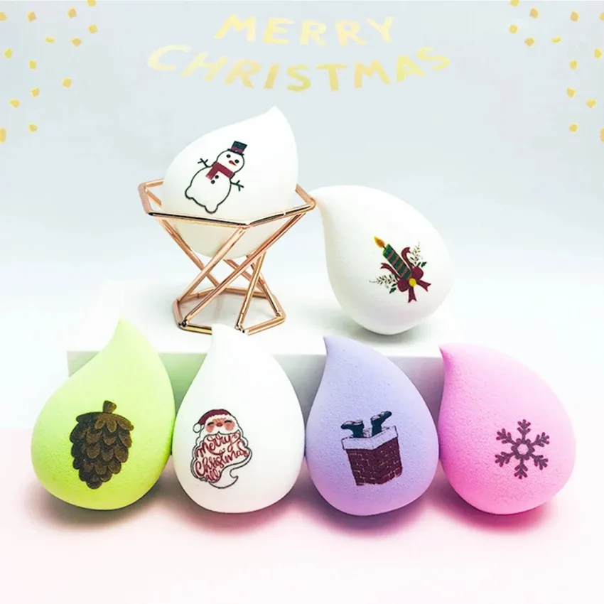 Custom 36styles Chrismas Makeup Puff Soft Portable Ball Gift Snowman Beauty Egg Christmas Hat Makeup Egg Bulk Makeup Tools