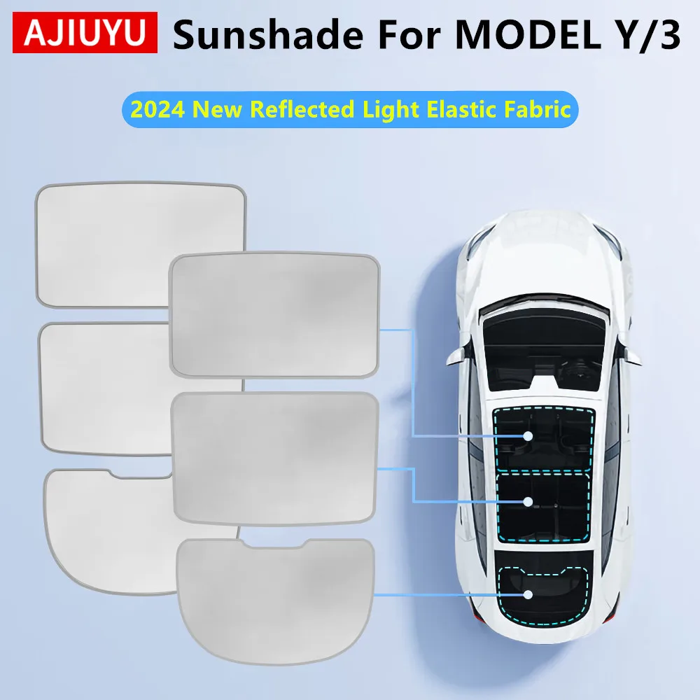 

AJIUYU Sunshade For Tesla Model 3 Sunroof Highland 2019-2024 Car Roof Ice Cloth Buckle Sun Shade Front Rear Skylight Accessory