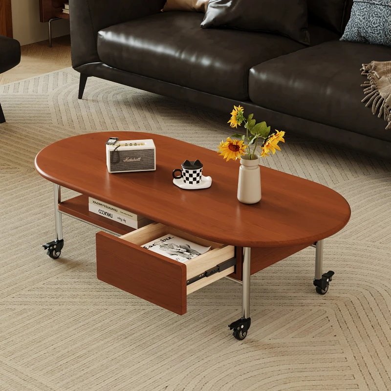 Mesa de centro Bauhaus móvil, mesa de centro ovalada de madera de estilo medieval, mesa de centro para apartamento pequeño, mesa de centro elegante para sala, muebles para el hogar