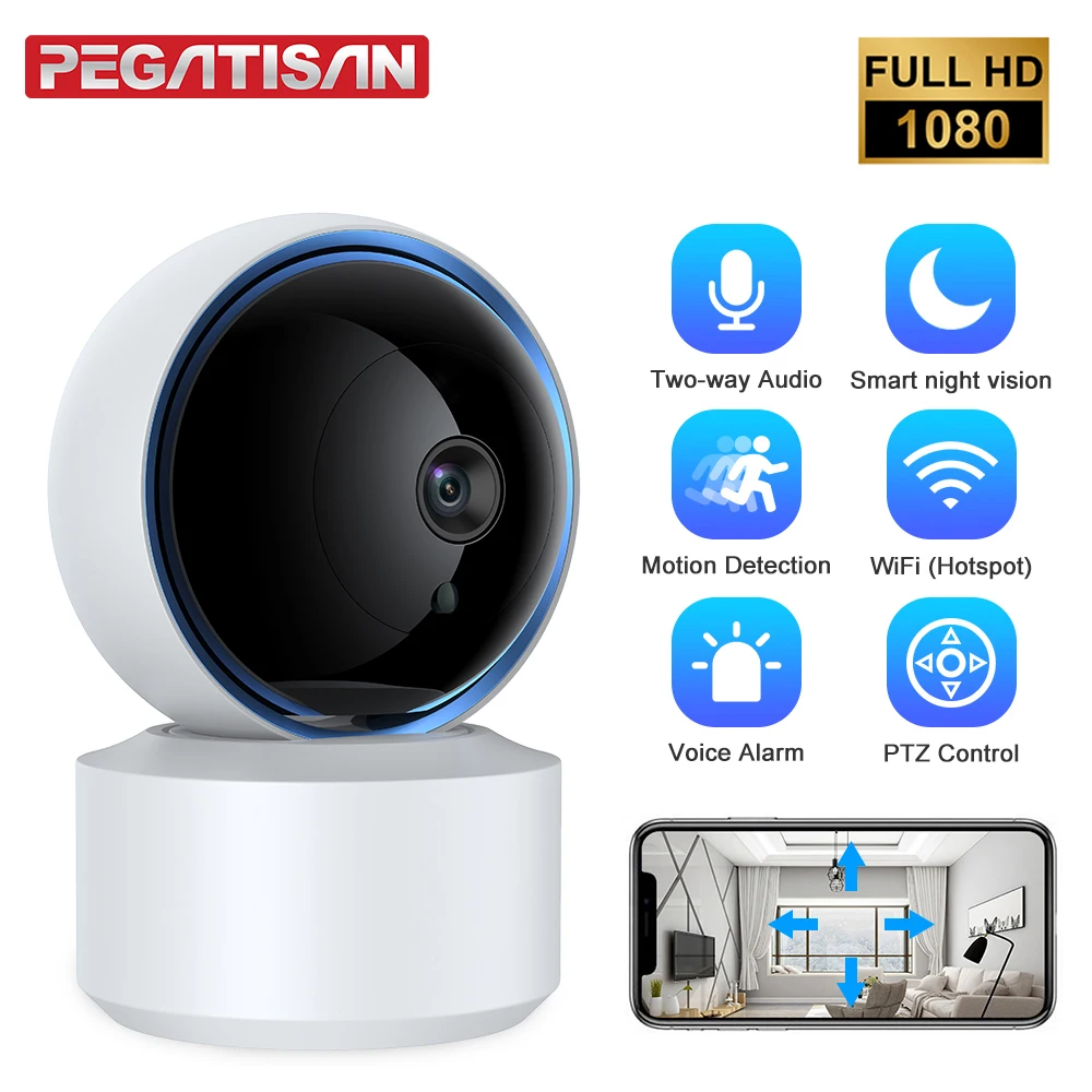 Tuya 1080P Wifi IP Camera Baby Monitor 360° PTZ Motion Detect 2 Way Audio Night Vision Supports TCP/IP/ONVIF Private Protocol