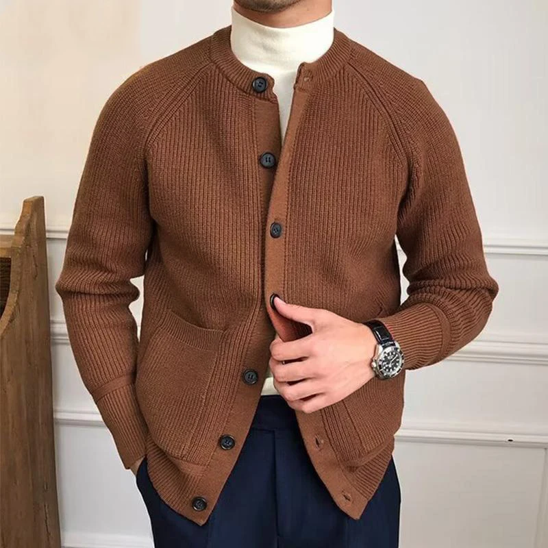 

Vintage Buttoned Crew Neck Sweater Mens Cardigans Solid Color Long Sleeve Casual Knitted Jackets For Men Fall Winter Sweaters