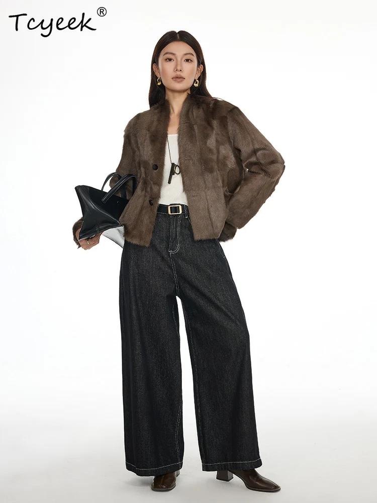 Tcyeek ウール 秋冬 ハイエンド トレンド Vネック 両サイドショート丈 レディース ウール シアリング ファーコート ファーレディース