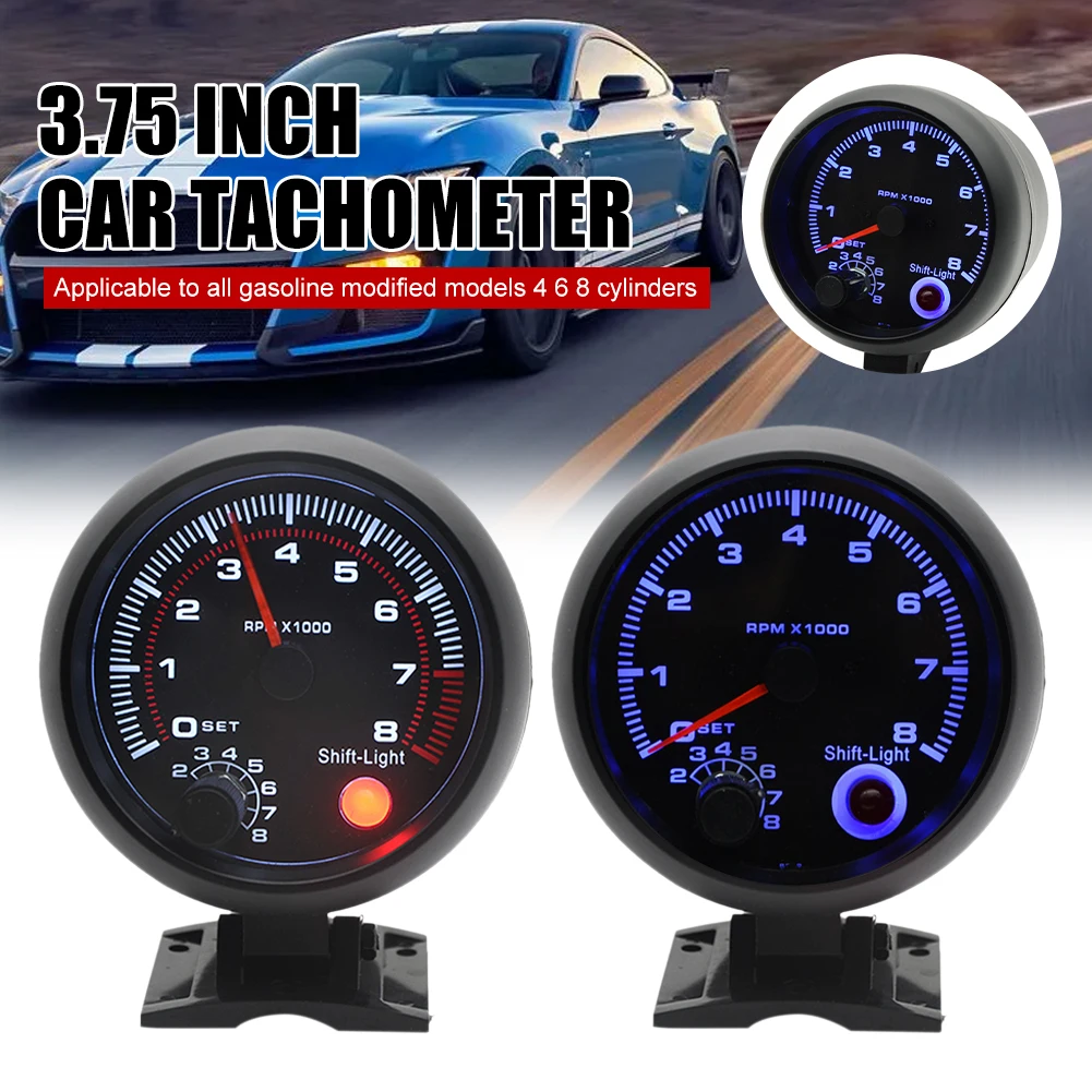 

3.75 inch Universal Car Tachometer 12V 0-8000 RPM Engine Speed Gauge with Warning Light for 4/6/8 Cylinder Engine Accessories