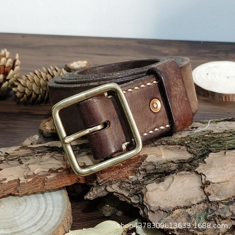 New pure handcrafted widened and thickened top layer leather belt for men pin real waist