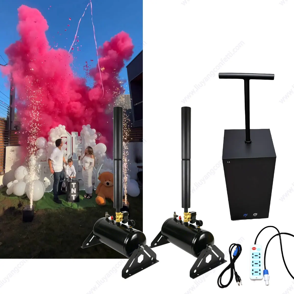 Confetti Streamer Baby Shower Machine Compressor air CO2 Blaster Color Smoke Powder Gender Reveal Cannon TNT Pink Blue Boy Girl