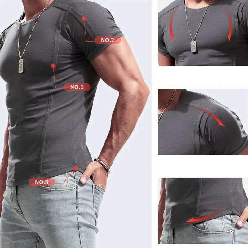 Summer Men's Crew Neck T Shirt Casual Slim Fit Cotton Short Sleeve Jogger T-Shirts Mens Pure Color Basic Top Tees image 3