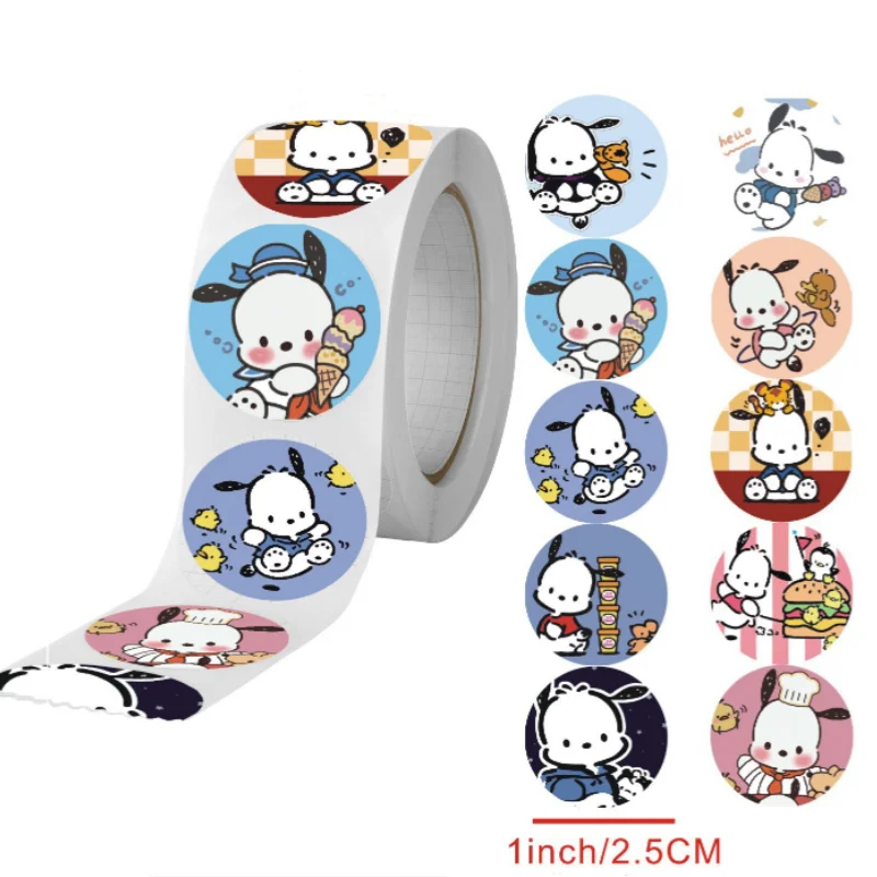 500Pcs/roll Sanrio Sticker Kawaii Kuromi Hello Kitty P Cinnamoroll Cartoon Kids Reward Stickers Gift Decoration Decals Toys