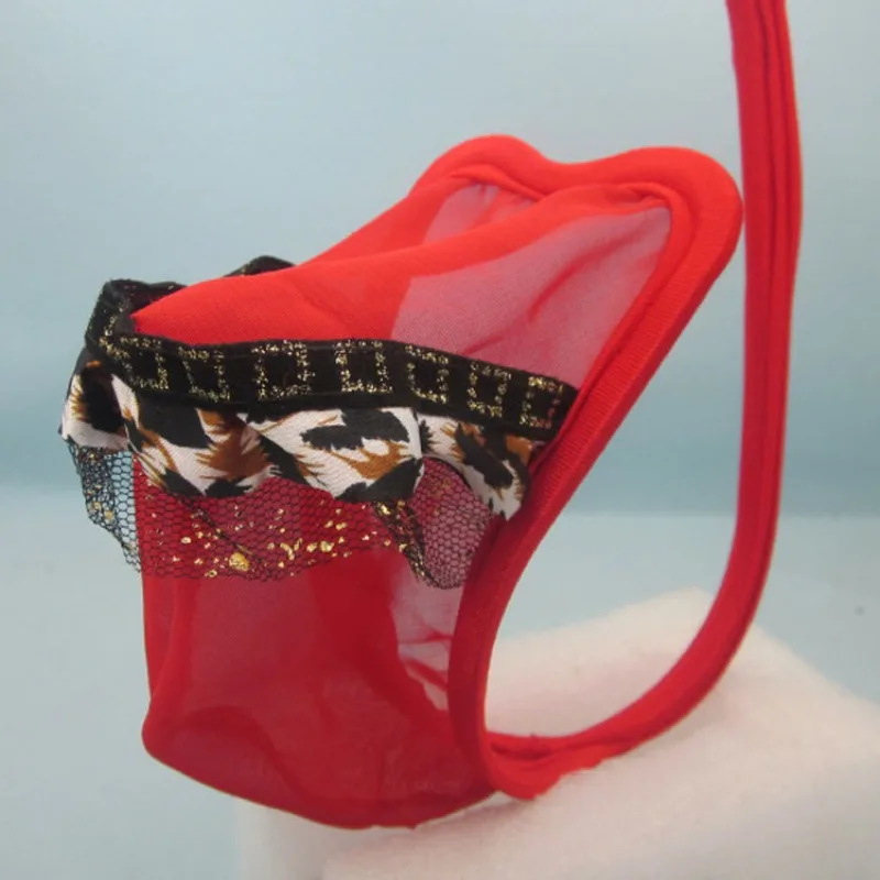 سيسي الملابس الداخلية الرجال C-سلسلة بيكيني غير مرئية موجز الانتفاخ الحقيبة محسن سيور كشكش ليوبارد سراويل حمالة الملابس الداخلية Tanga #2