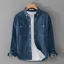 Stylish Printed 100% Cotton Long Sleeve Shirts Men Spring Autumn Casual Loose Japan Vintage Workwear Y2k Cityboy Handsome Tops