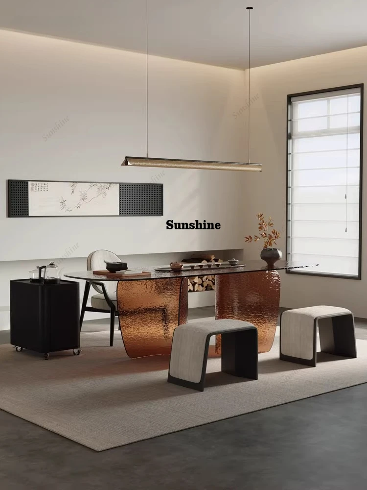 

Glass tea table, minimalist high-end villa, tea room, tea table, art long table