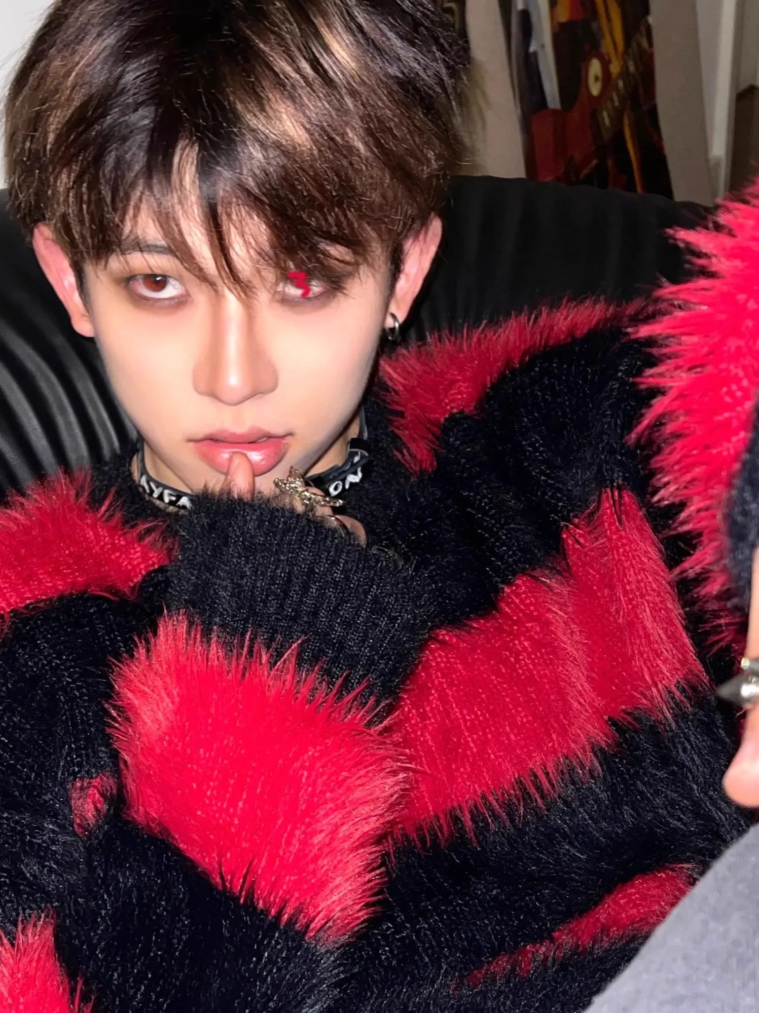 Red And Bla Striped Color Blo Sea  Wool Men's Lazy Sle High End Knitted Sweater Winter Fake  Fur Couple's Jaet - Image 3