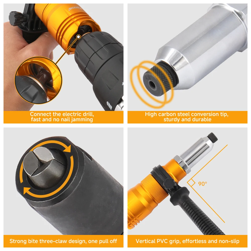 Электрический заклепочный пистолет Hoteche, адаптер для дрели, многофункциональный пистолет для заклепок, адаптер для дрели, аккумуляторная клепальная вставка, гайка, инструмент для заклепок