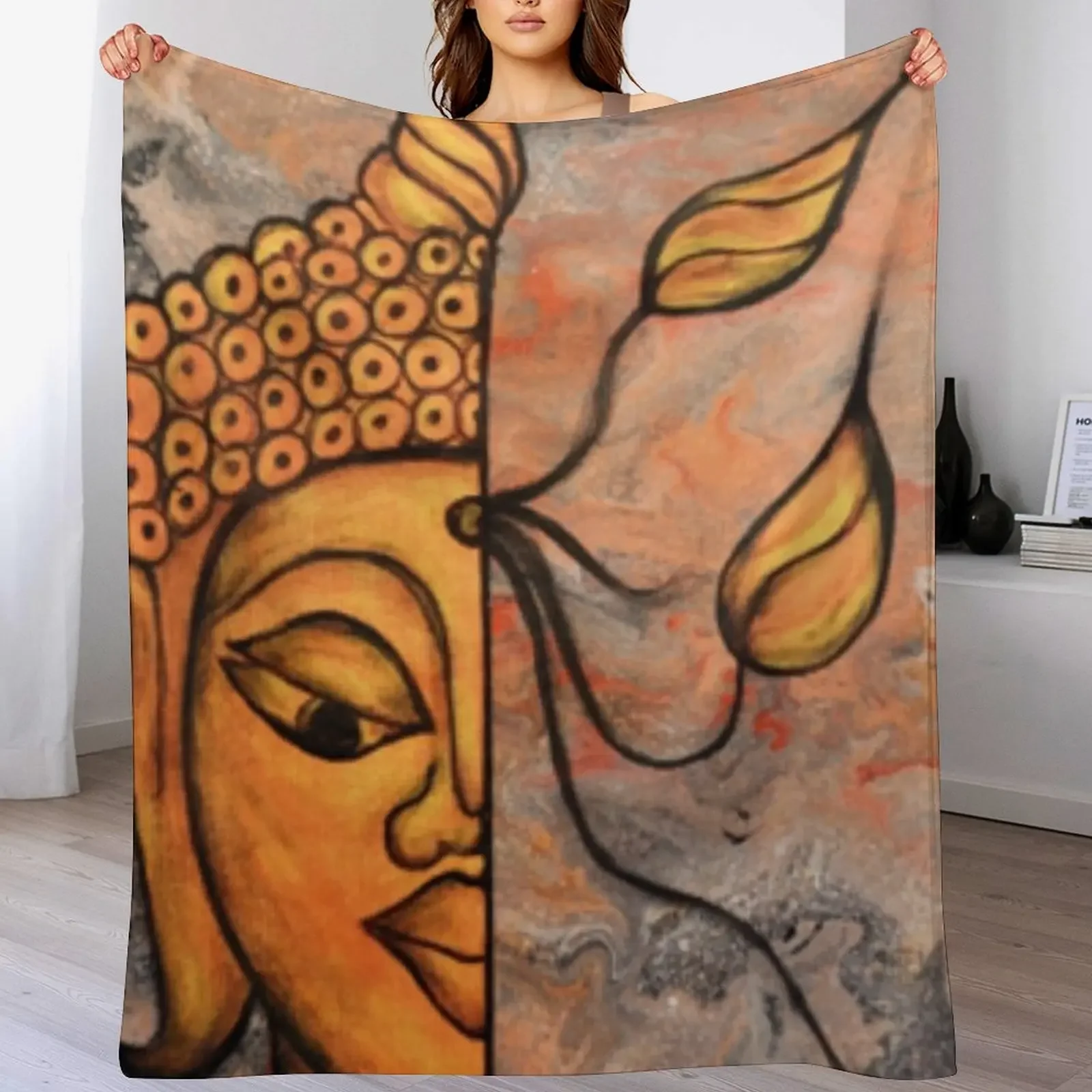 Golden Buddha Earthly Connection Throw Blanket Soft Sherpa Fleece Warm Blanket for Winter