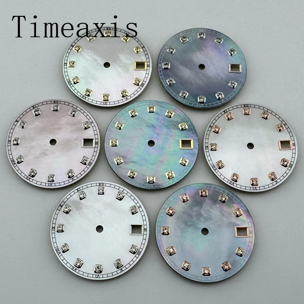 

Timeaxis 28,5 мм стерильный циферблат розовый, белый, синий, подходит для механизма NH35 NH34, подходит для часов с заводной головкой 3/3,8