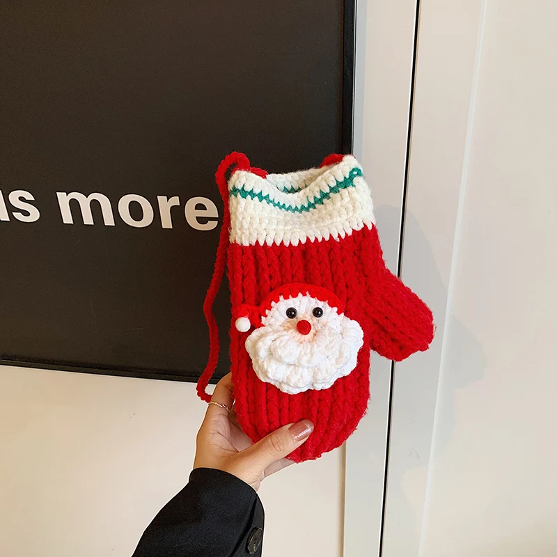 Wykwintne wełniane torby na ramię w stylu bożonarodzeniowym w stylu kreskówkowym Dopasowane kolorystycznie śliczne torby na ramię w kształcie rękawiczki dla kobiet 2024 Hot