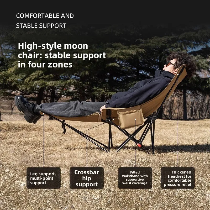 Outdoor folding chair portable with foot drag cotton moon chair three-gear adjustable office lunch break recliner