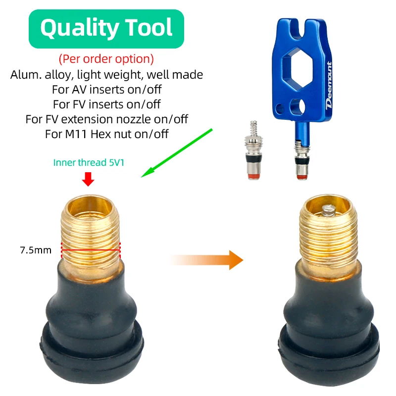 10pcs 5V1 threaded AV Schrader Valve Core Balance Bike Scooter Bicycle Flat Bottom Nozzle Replacement Removal Tool Optional view 6