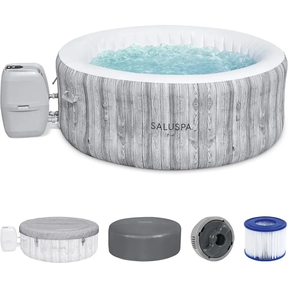 

Портативная уличная большая круглая гидромассажная ванна AirJet на 2-4 человека с 120 форсунками и энергоэффективным чехлом, серая