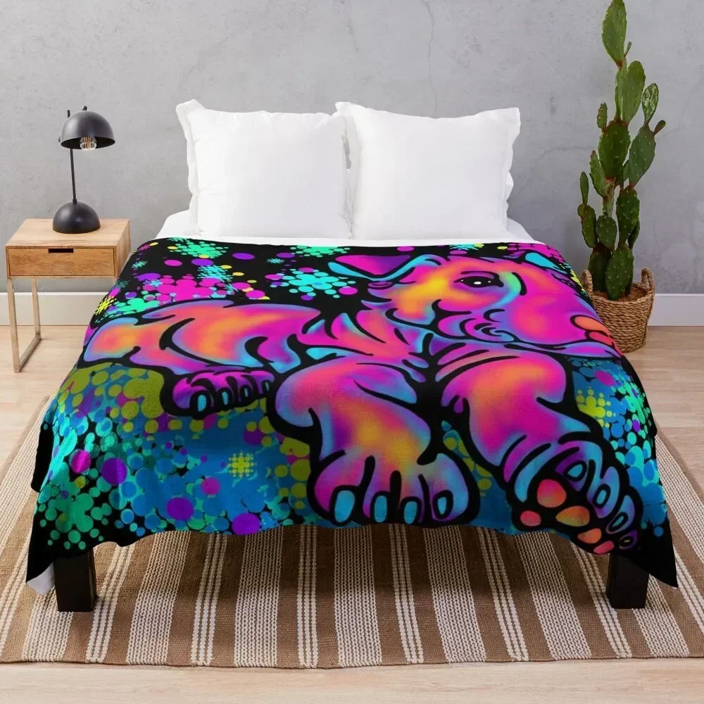 Colour Splash Bull Terrier Pup Throw Blanket No Pilling Soft Warm Blanket for Bed