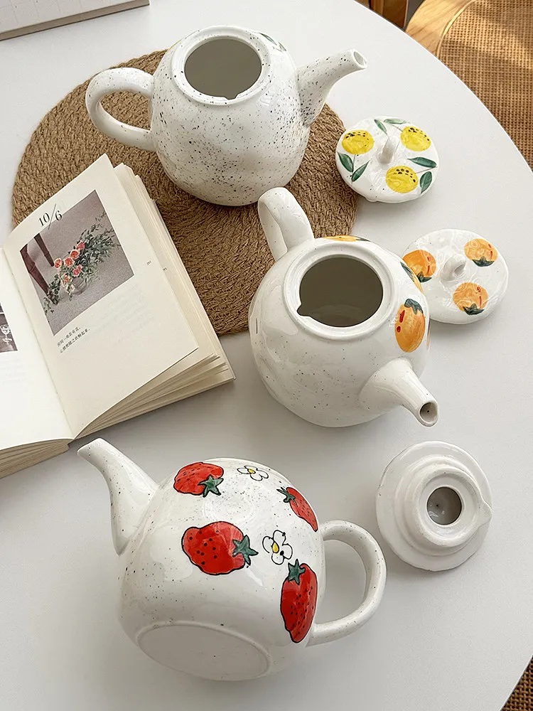 

Large Capacity Japanese Style Hand-painted Ceramic Kettle Cute Fruit Pattern Flower Teapot Tea Set For Household Water Cup