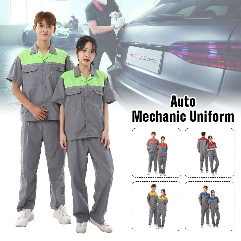 Unisex Work Clothes Suit Worker Labor Car Repair Suit Summer Tooling Jacket Breathable Thin Section Short-sleeved T-shirt Pants