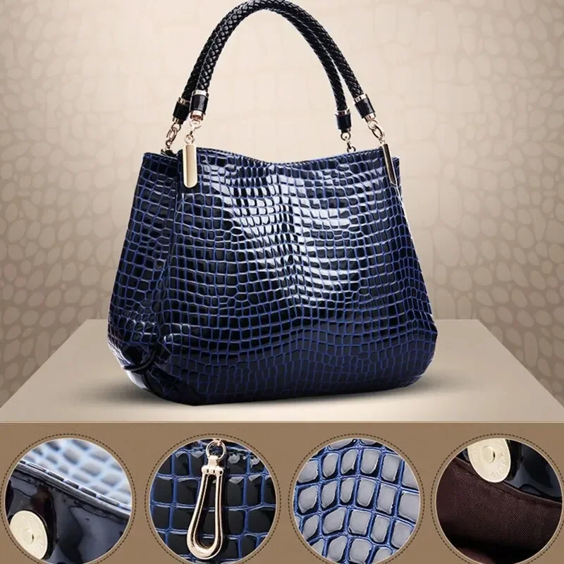 Women\'s Bag Large Capacity Handbag Daily Commuting Women\'s Shoulder Bag Crocodile Pattern Glossy Handbag Shopping