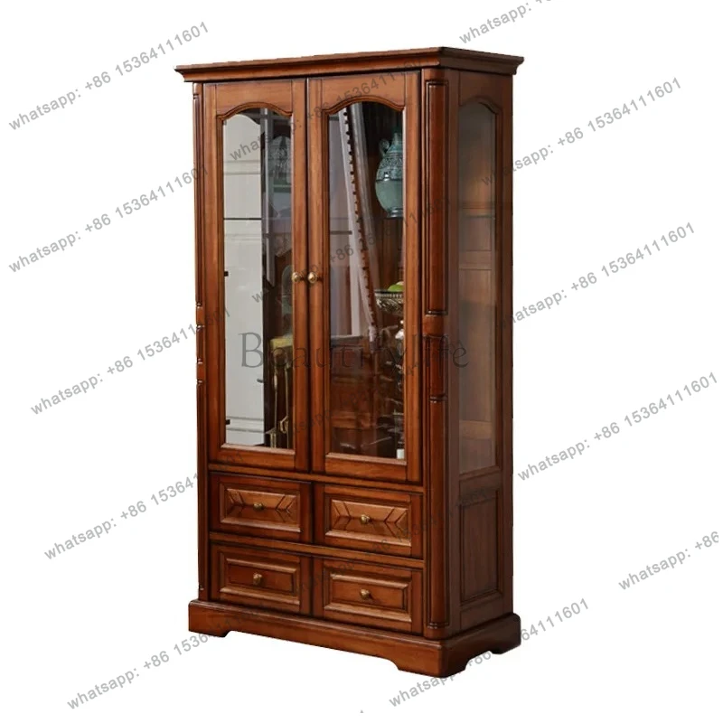

American Style Solid Wood Wine Cabinet for Dining Room, Sideboard, Living Room Double Door Wine Cabinet, Display Storage Cabinet