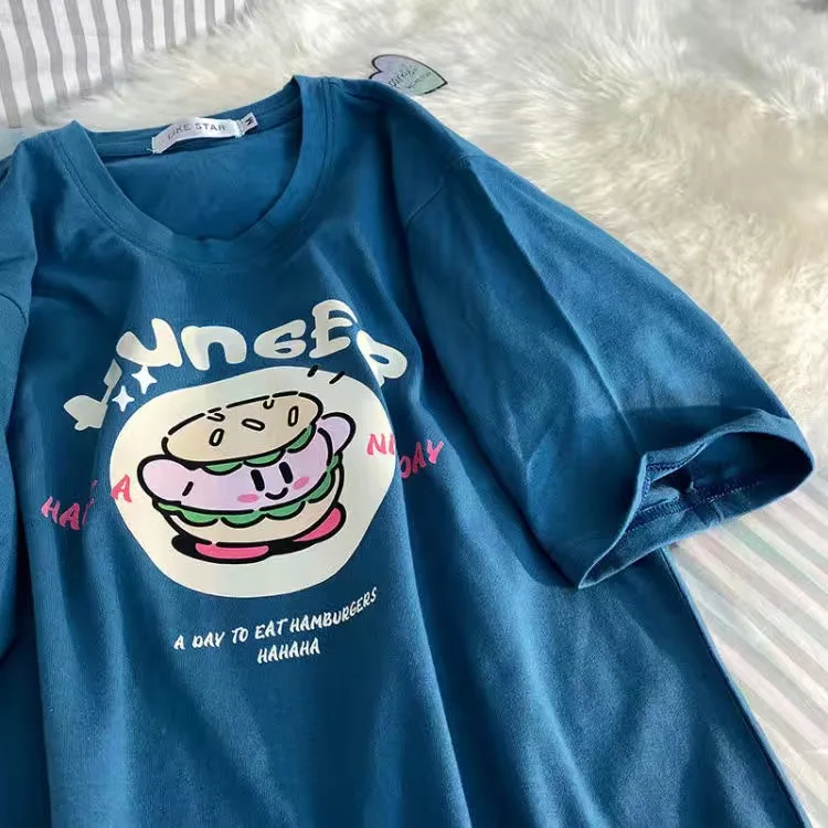 Camiseta con estampado de dibujos animados para mujer, remera de gran tamaño, Top holgado de manga corta, ropa Harajuku Gótica para niñas y adolescentes