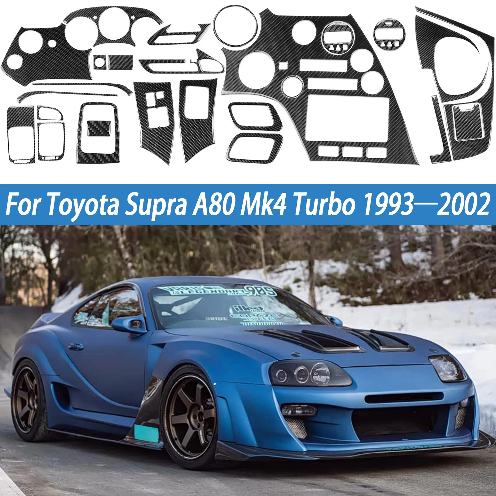 For Supra A80 Mk4 Turbo 1993-2002 Real Carbon Fiber Central Radio AC CD Gear Shift Door Panel Car Accessories Decorate Stickers