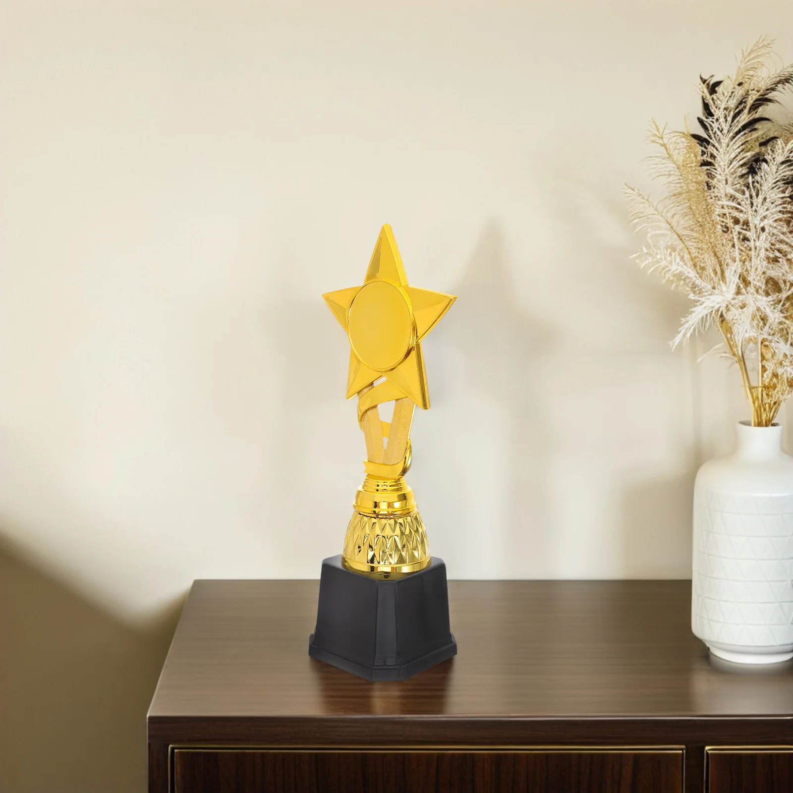 

25cm Kids Ribbon Star Award Trophy Plastic Competition Prize Creative Activity Golden Cup Plastic Award Trophy