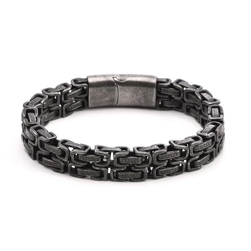 316L Stainless Steel Simple Hip Hop Thick Byzantine Bicycle Chain Bracelet for Men Women Kpop Gift Jewelry