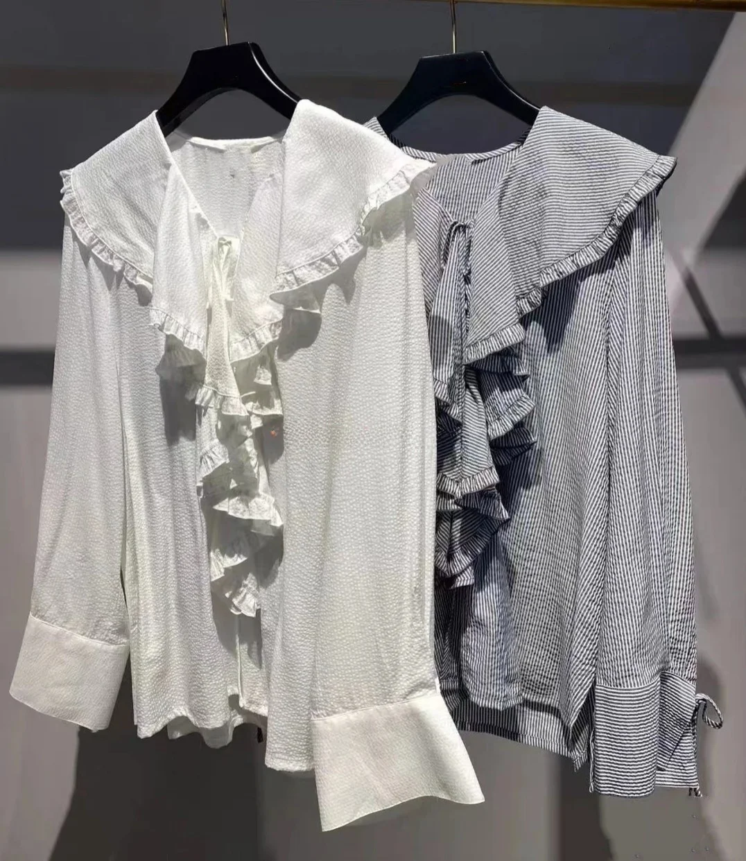 

Sweet Lady Long Sleeve Shirt Pure Color Lace Collar M Home Japanese Style Women's Premium Fashion Straight Cut Polyester Blend