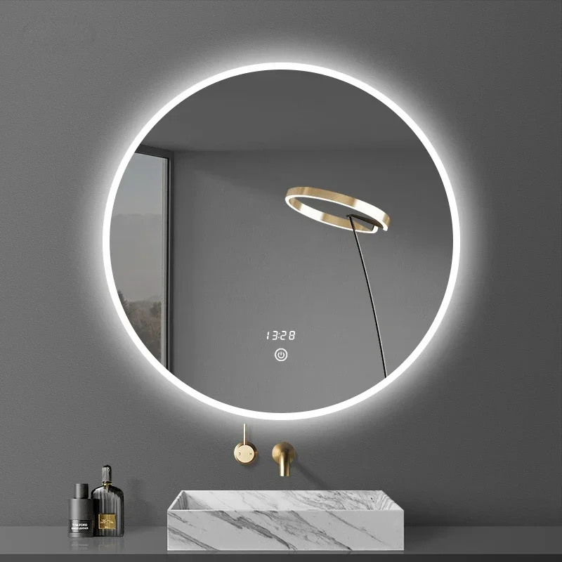 LED Light Bathroom Mirror Wall Mounted Makeup Round Mirror Smart Touch Control Espelho Para Banheiro