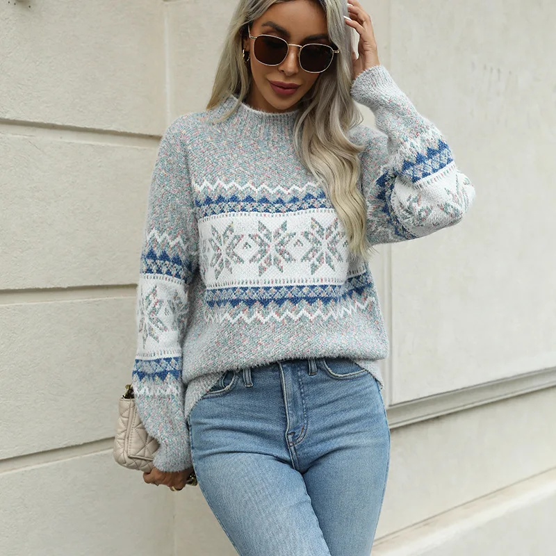 

Chenille Christmas Knitwear 2024 Autumn/Winter New Product Half High Collar Snow Sweater Women's Pullover Top