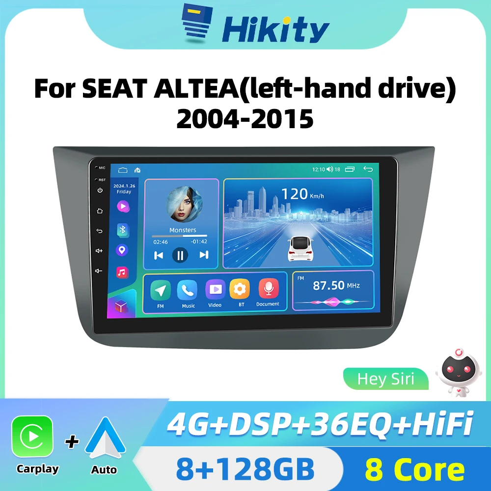 Hikity Car Radio Auto Stereo Radio For Seat Altea 2004-2016 AI Voice Wireless CarPlay Android Auto GPS Navigation 2din autoradio