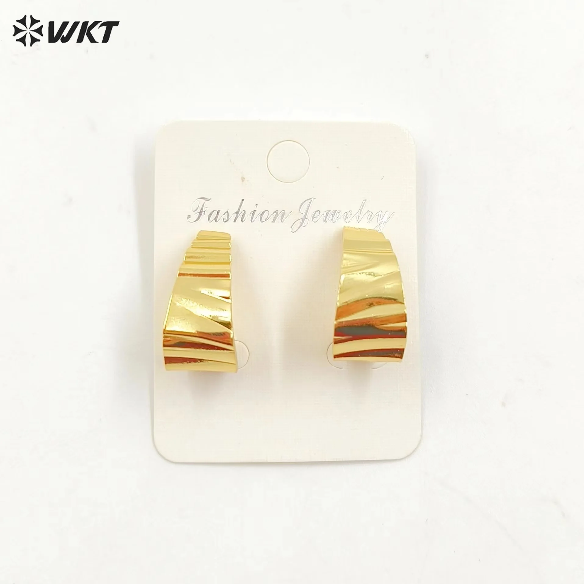 WKT-JFE115 Simple And Classic Style In Semi-Ellipse Shape Yellow Brass Earring For Women Daily Commuter Jewelry