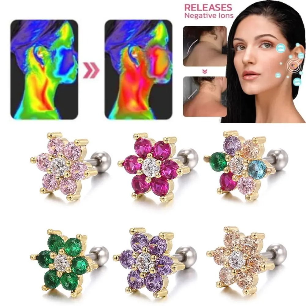 1Pair Fashion Flower Earrings Ions Rejuvenating Tourmaline Infrared Lymphvity Earring Infrared Lymphvity Earring for Weight Loss