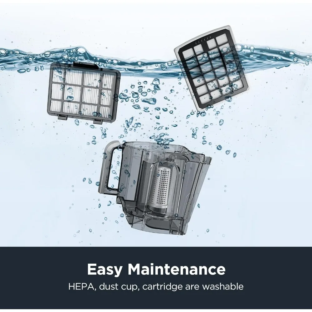 Вакуумный пылесос без мешка с моющимся HEPA-фильтром, всасыванием 16 кПа для ковров/жестких полов, с 3 инструментами для чистки, 2 двигателя