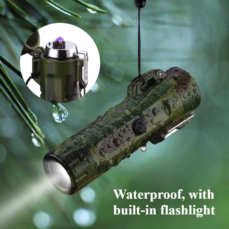 USB Charging Dual Arc Lighter with Outdoor Camping Flashlight Windproof and Waterproof Smoking Accessories Electronic Lighter